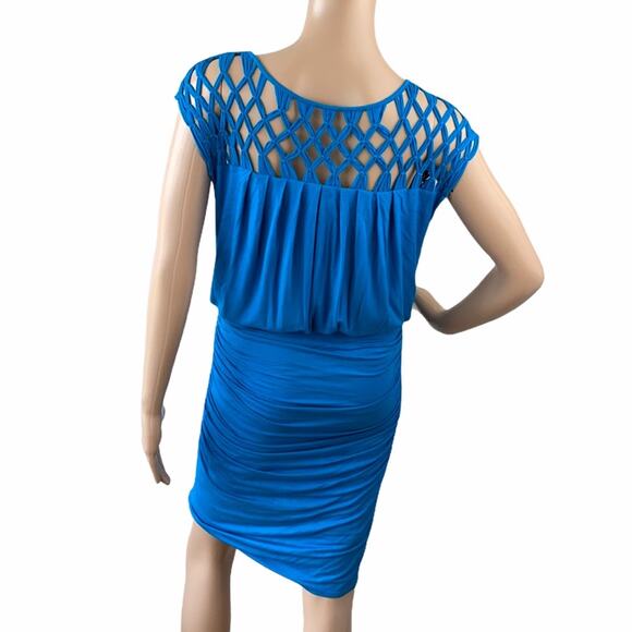 Anthropologie Plenty By Tracy Reece Women's Blue Macramé Pleated Bodycon Dress L - Picture 6 of 9